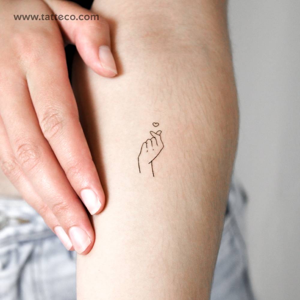Korean I love you hand gesture temporary tattoo.