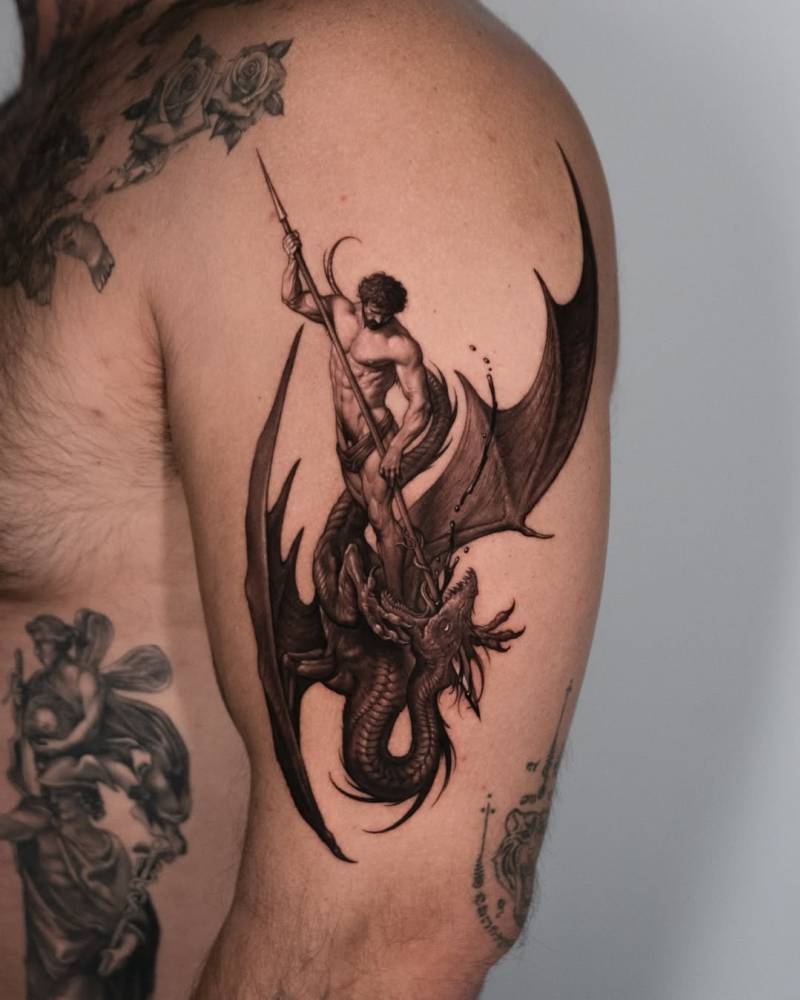 Saint George slaying the dragon.