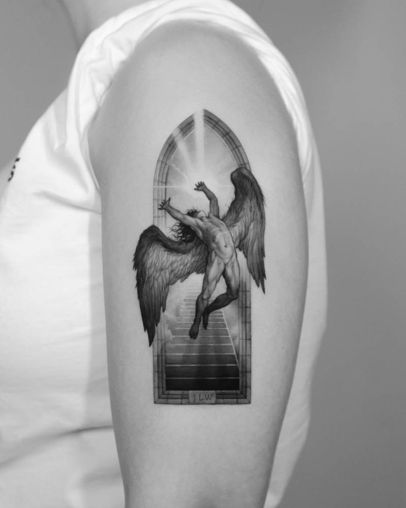 'Evening: Fall of Day' tattoo located on the upper arm.
