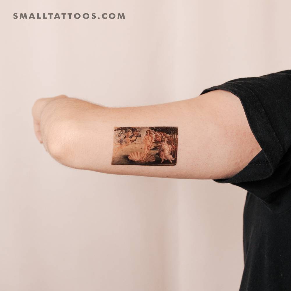 'The Birth of Venus' temporary tattoo located on the tricep.