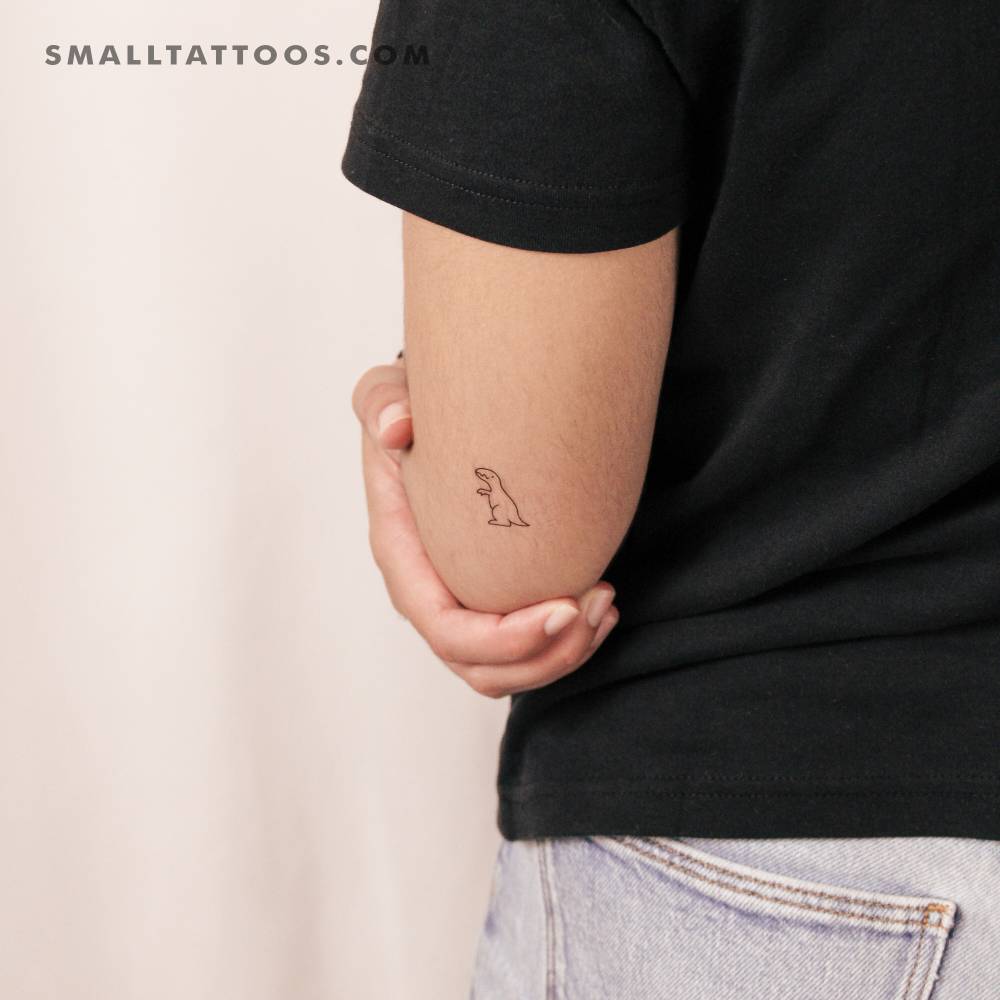 T-Rex dinosaur temporary tattoo in fine line style.
