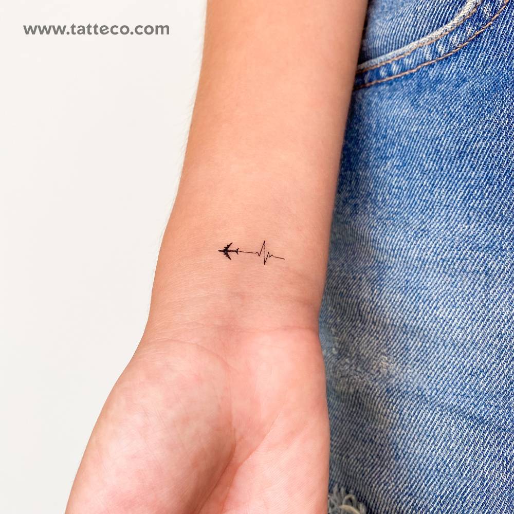 Airplane Heartbeat Temporary Tattoo