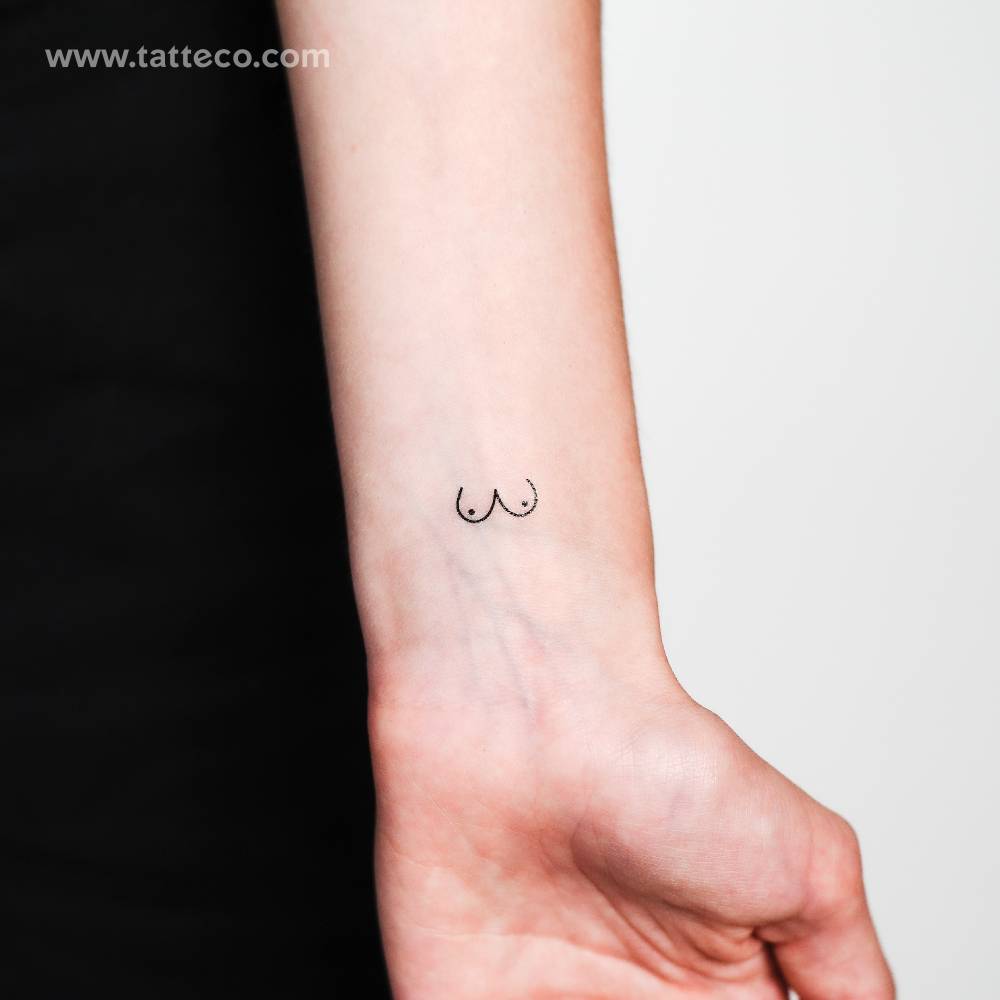 Woman breasts temporary tattoo in minimalistic style.