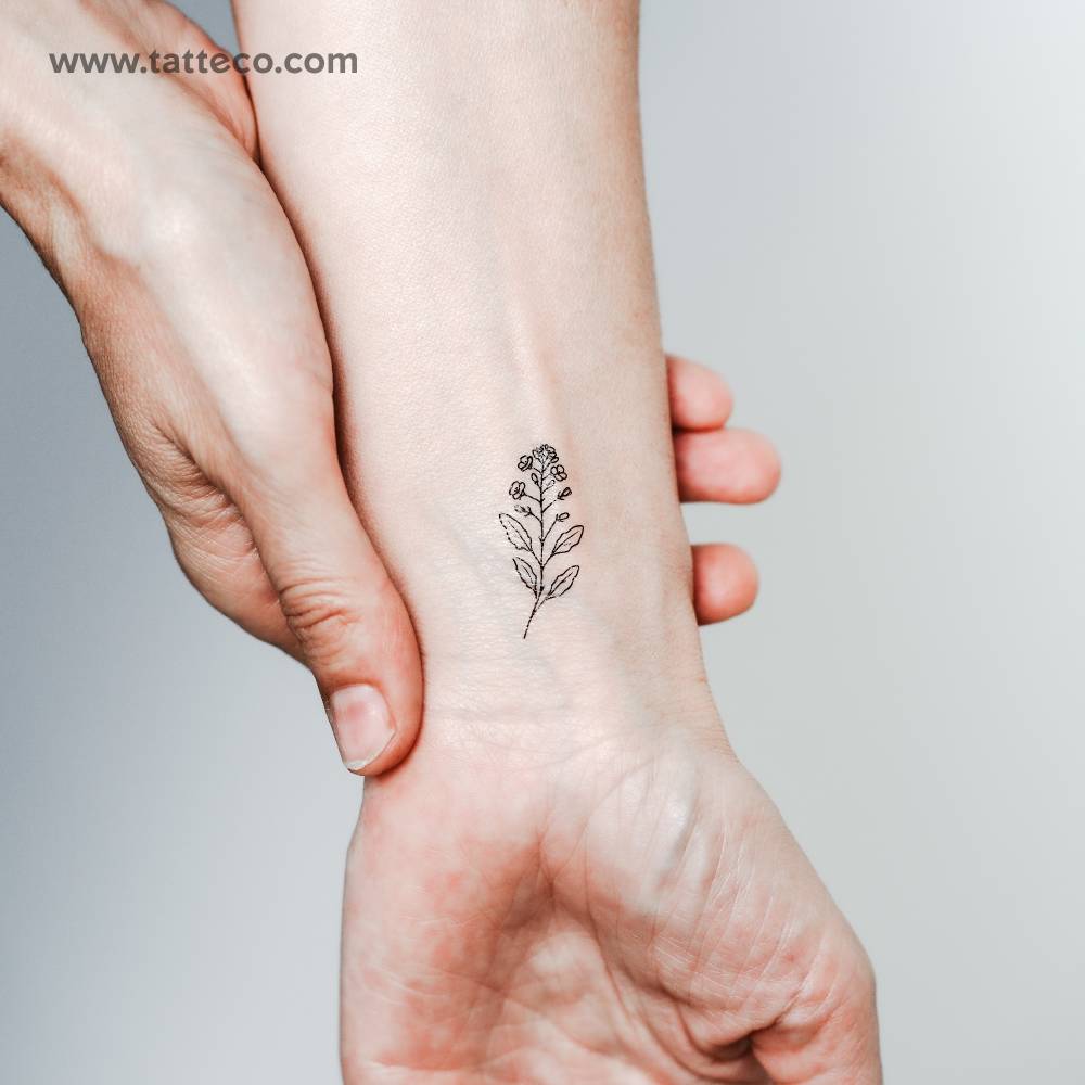 Mustard plant temporary tattoo located on the wrist.