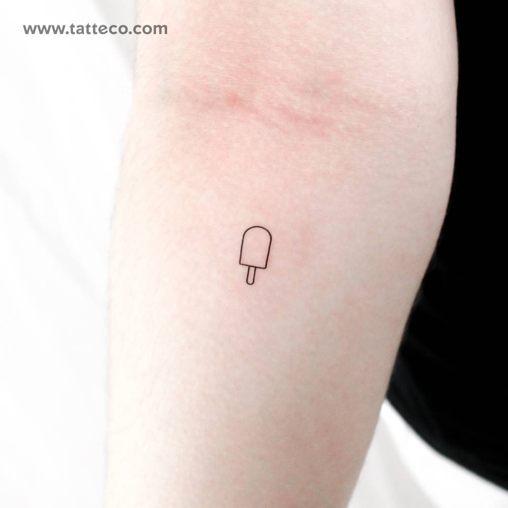 Tiny minimalistic ice pop temporary tattoo located on the inner forearm.