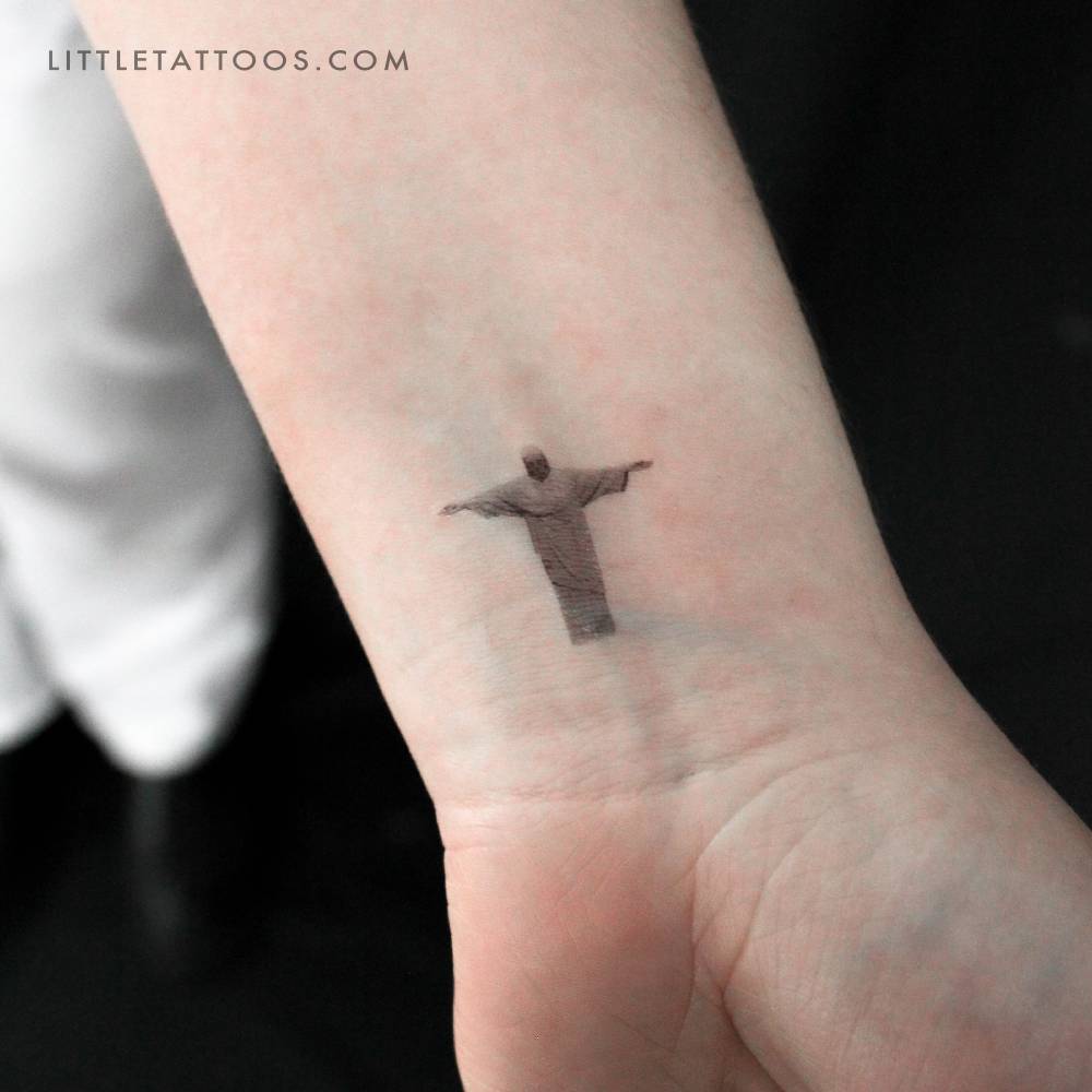 Christ The Redeemer temporary tattoo in micro-realistic style.