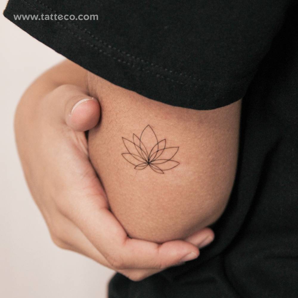 Fine Line Lotus Flower Semi-Permanent Tattoo