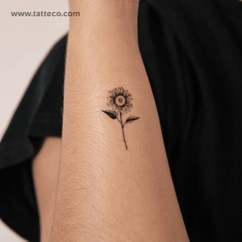 Sunflower semi-permanent tattoo located on the wrist.