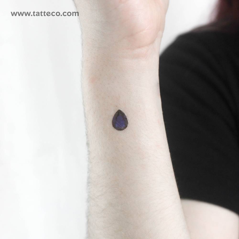 Sapphire Blue Pear Cut Temporary Tattoo