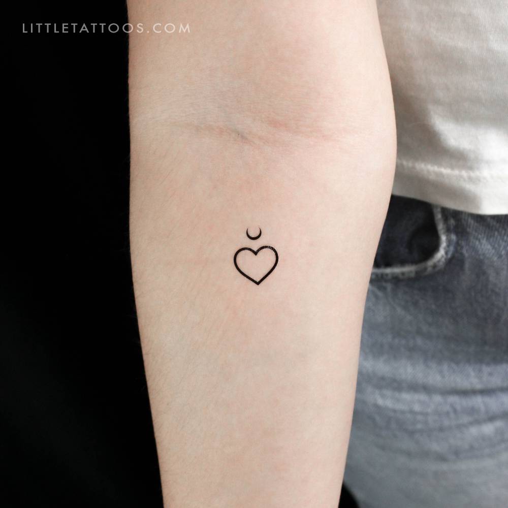 Heart moon temporary tattoo in minimalistic style.