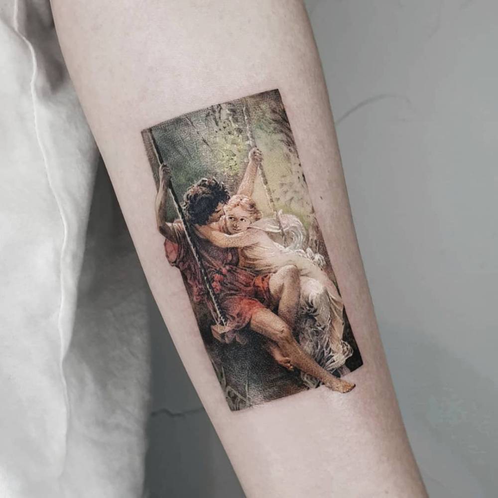 'Springtime' tattoo located on the inner forearm.