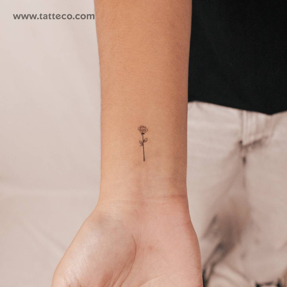 Small Fine Line Rose Semi-Permanent Tattoo