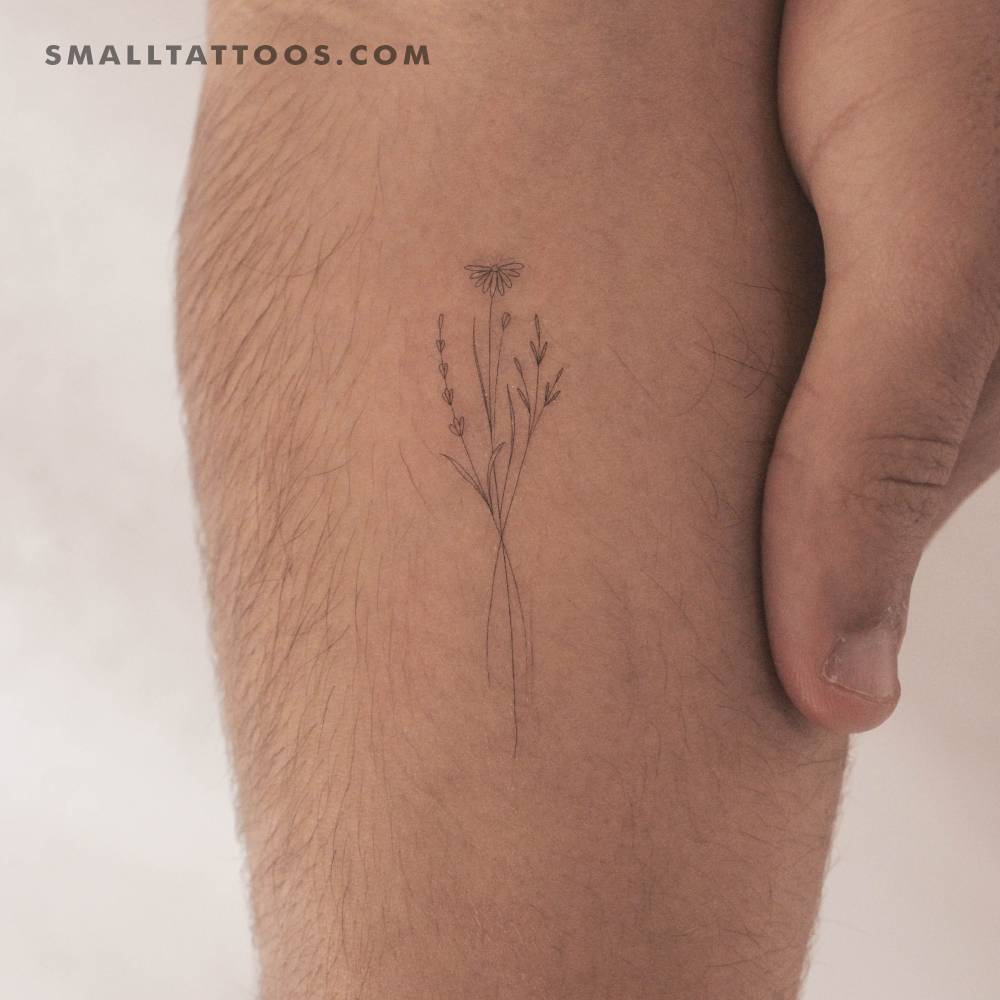 Harmlessberry's fine line flower bouquet II temporary tattoo.