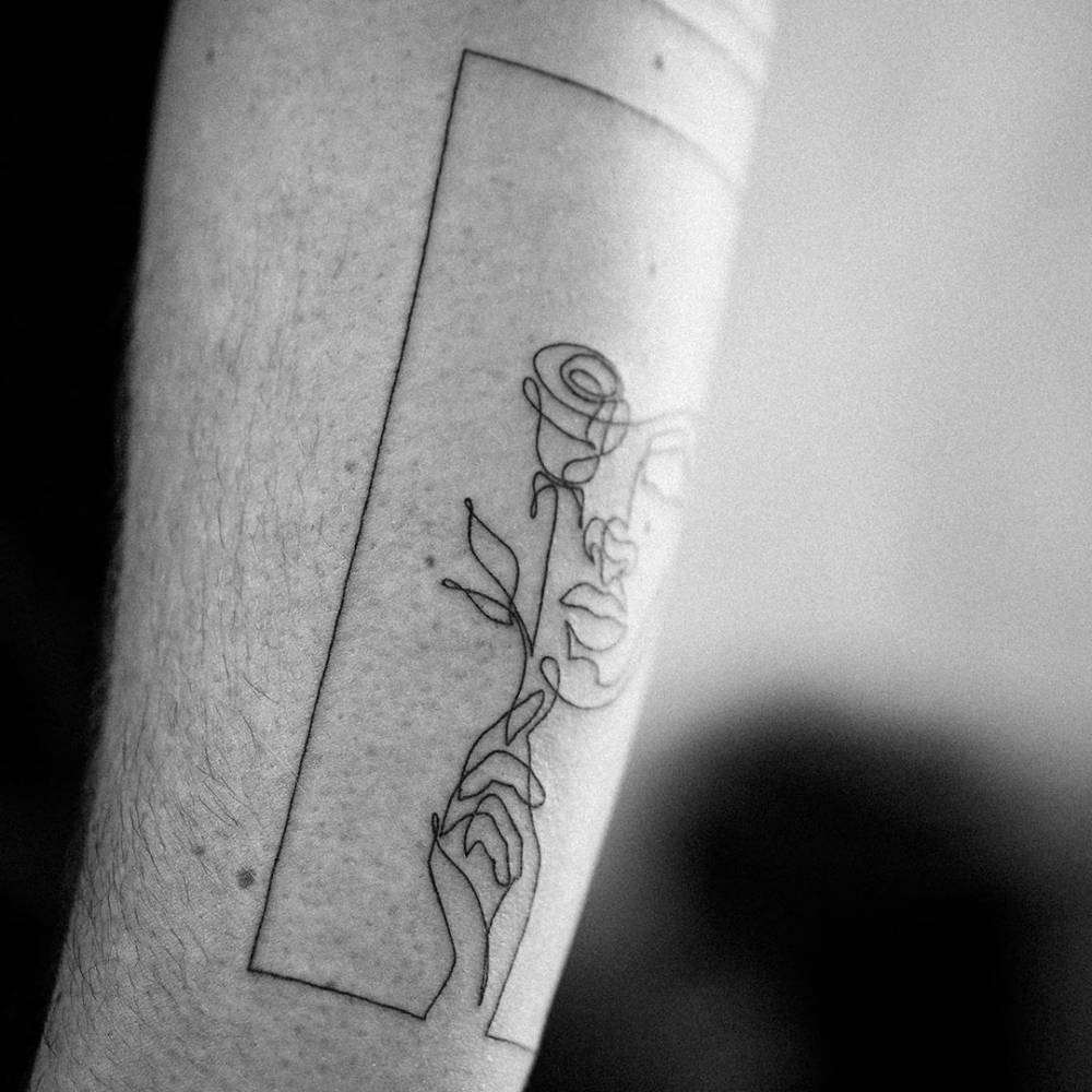 Face + Rose + Lines tattoo