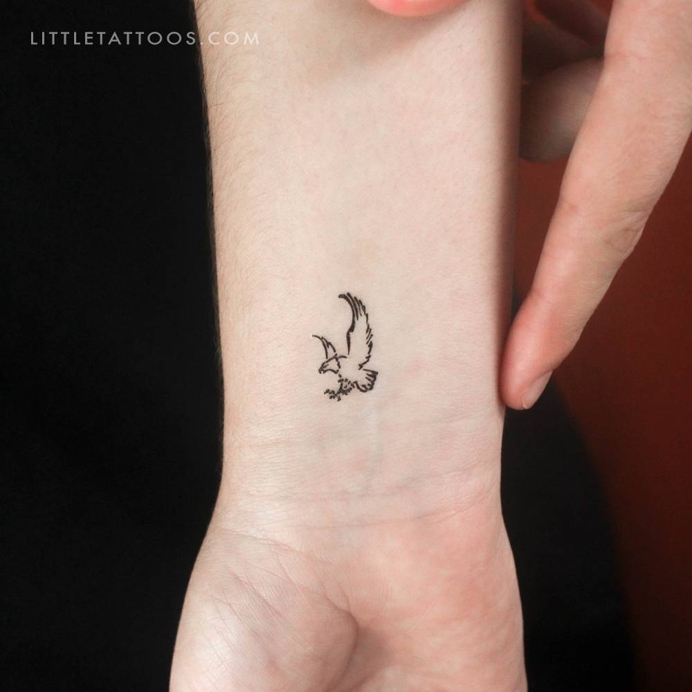Bald eagle temporary tattoo located on the wrist.