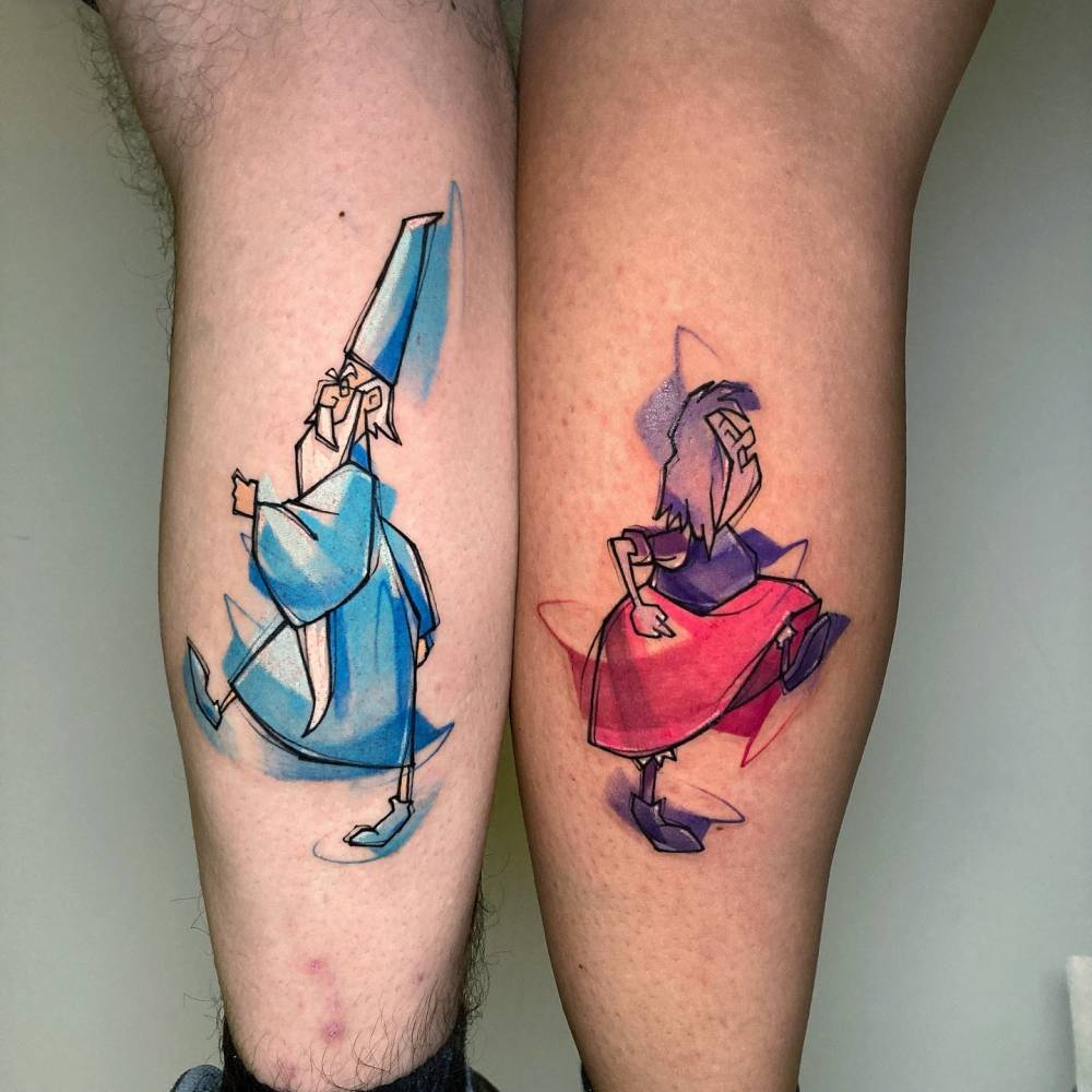Matching Merlin and Madam Mim tattoo for couple.