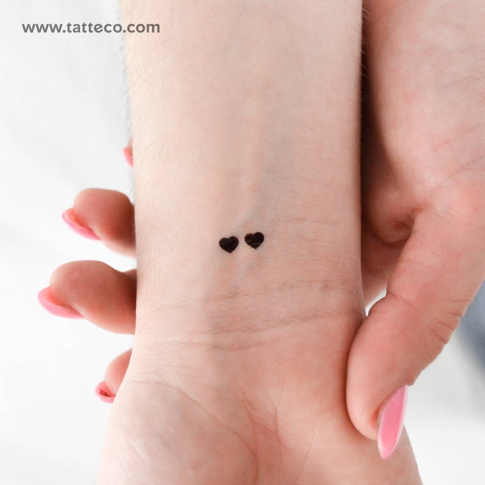 Two Horizontal Black Hearts Temporary Tattoo