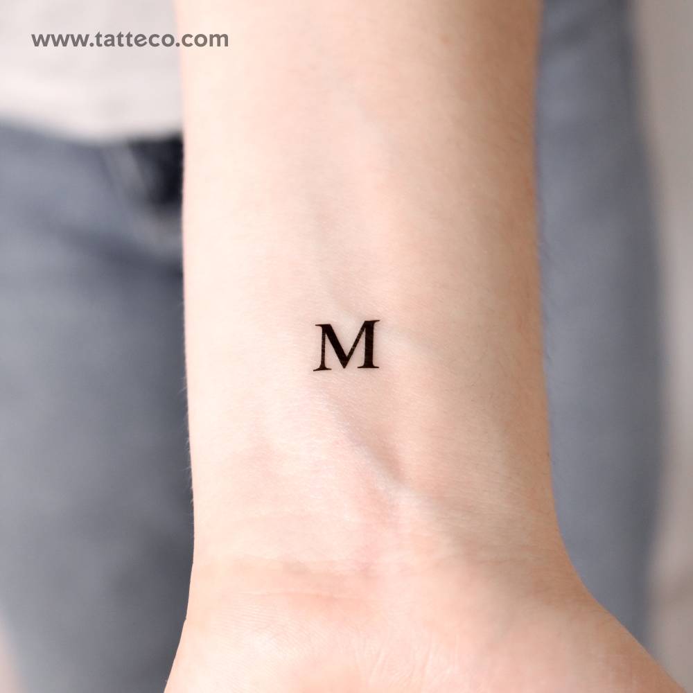 M serif capital letter temporary tattoo