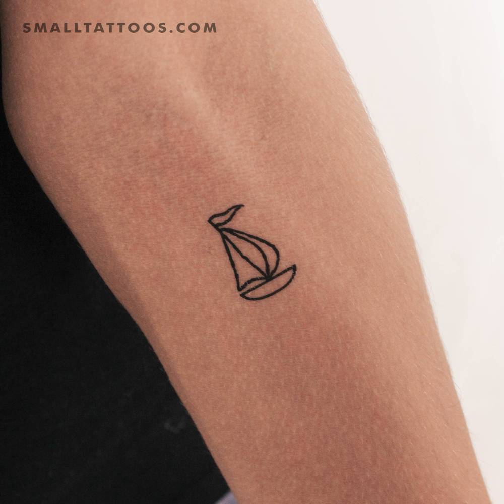 Sailboat temporary tattoo in minimalistic style.