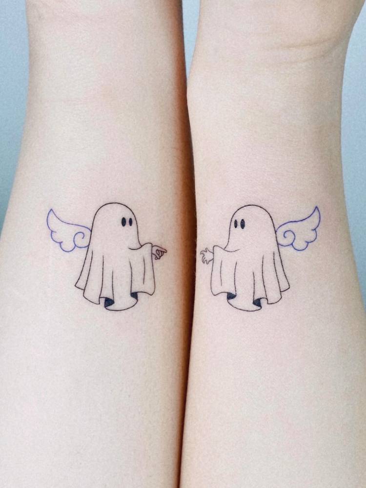 Matching little ghosts tattoo foe best friends.