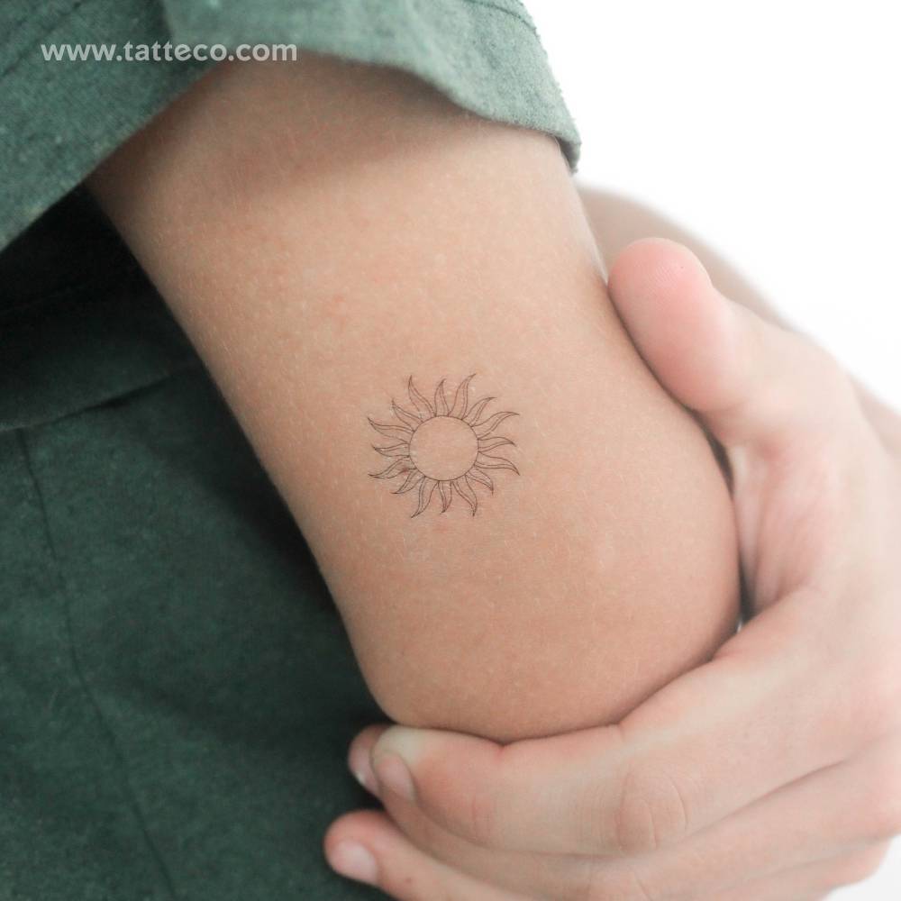 Small fine line sun by 1991.ink temporary tattoo,