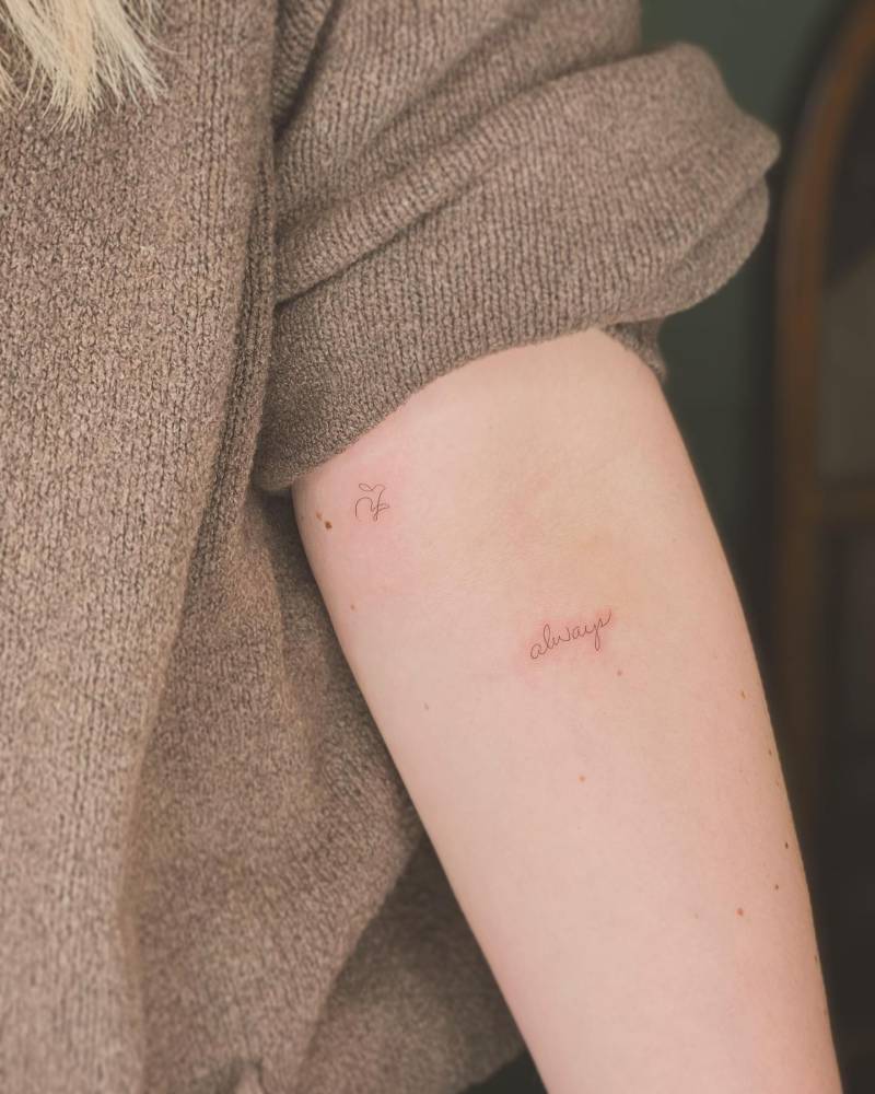 Tiny little rabbit and word "always" tattoos.