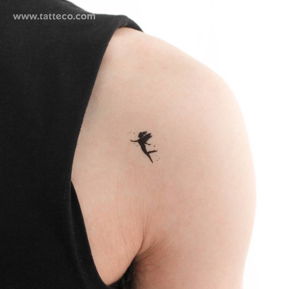 Little fairy silhouette temporary tattoo done on the shoulder.