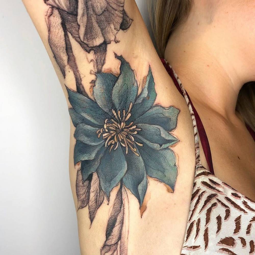 Love-In-A-Mist Flower Tattooed On The Armpit