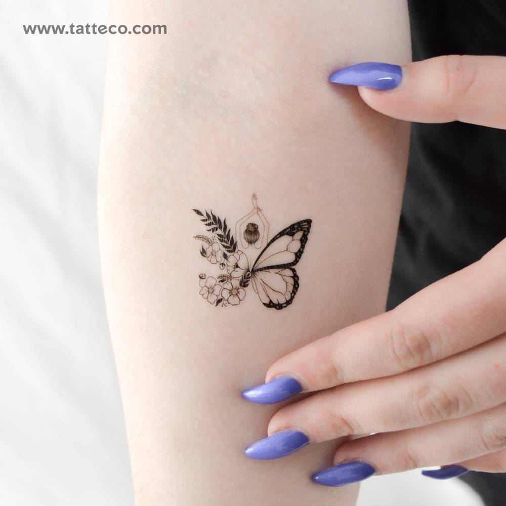 Butterfly Flower Woman Temporary Tattoo