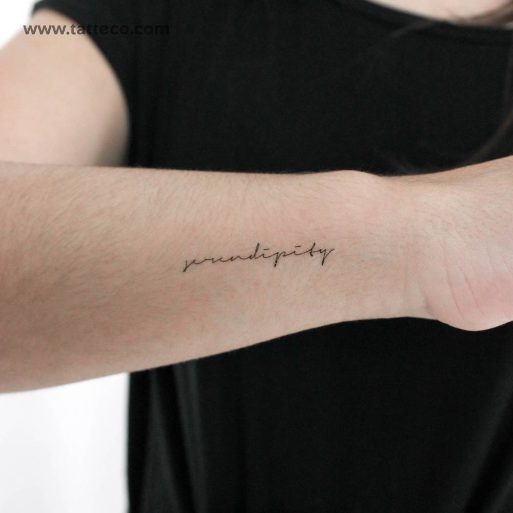 Handwritten font word "serendipity" temporary tattoo.