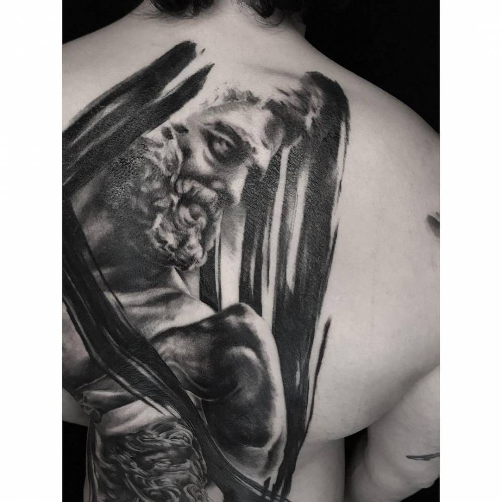 Hercules and the Centaur Nessus tattoo based on the marble sculpture by Giambologna.