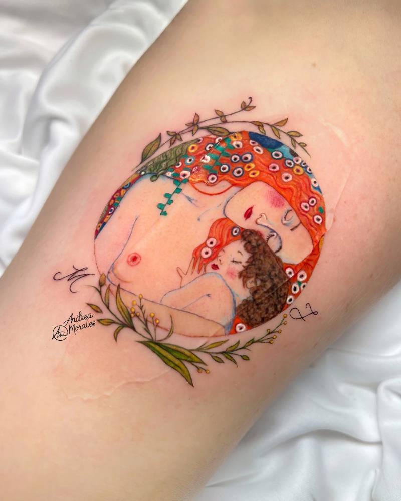 'The Three Ages of Woman' tattoo located on the inner arm.
