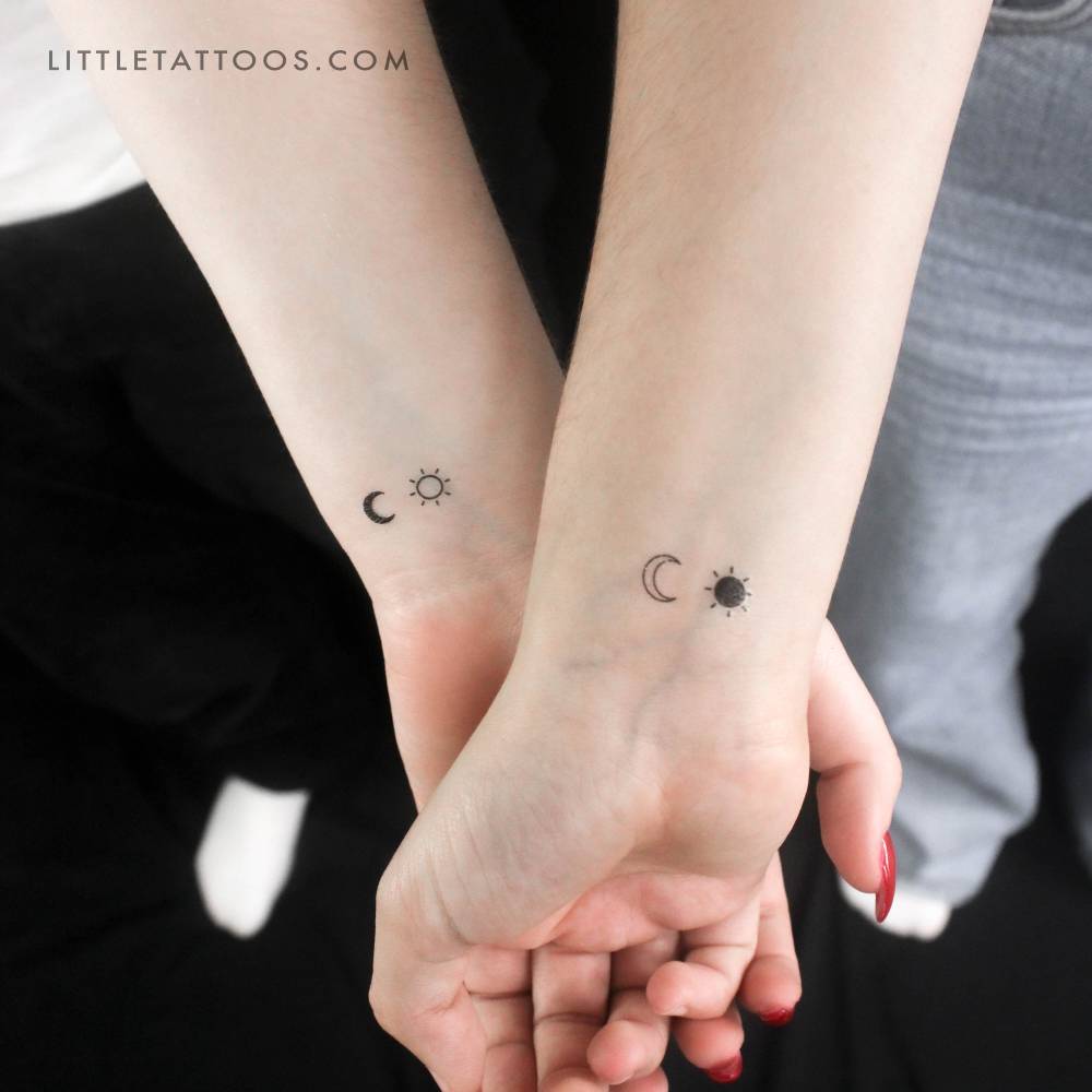 Matching sun and moon couple temporary tattoo.