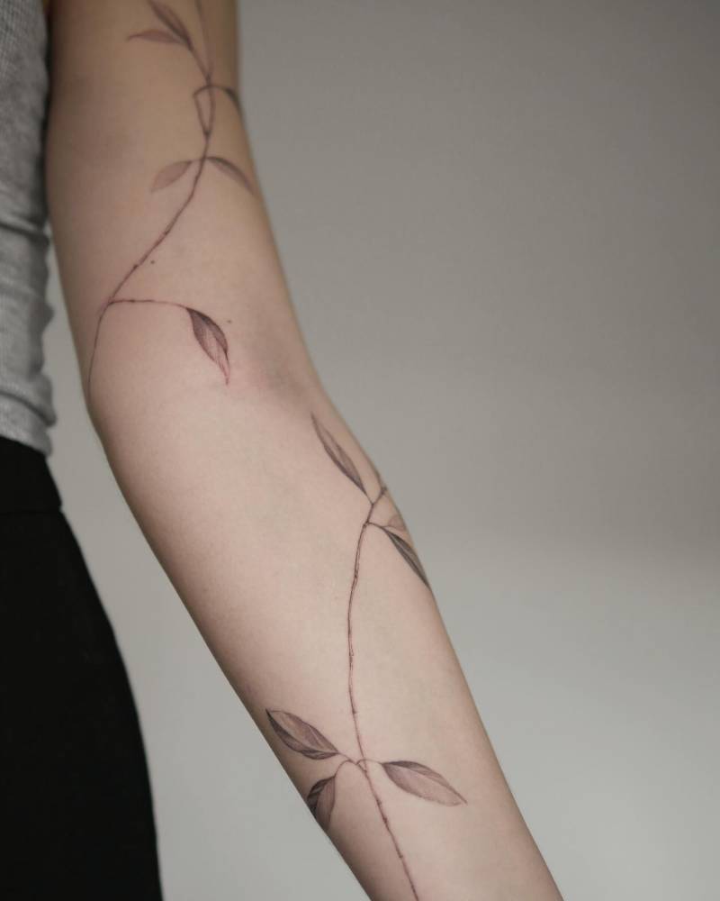 Laves tattoo located on the arm, illustrative style.