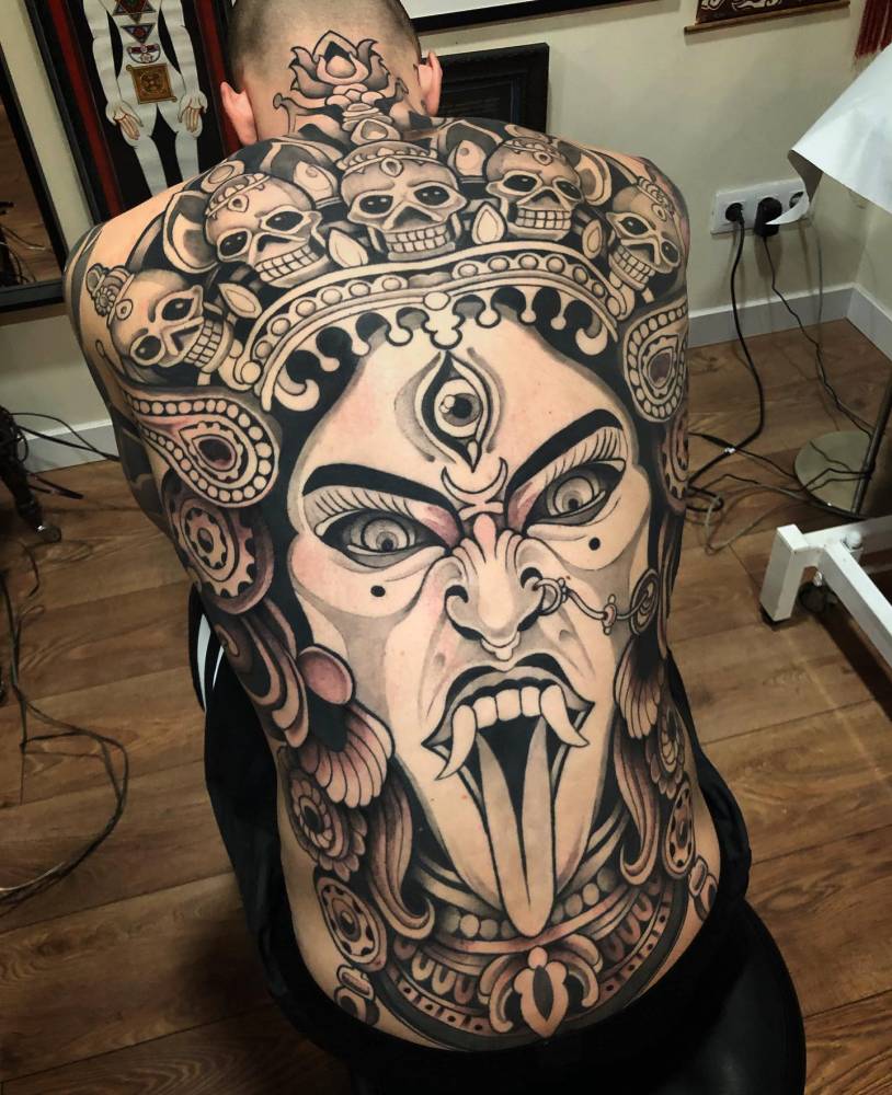 Huge Kali backpiece tattoo.