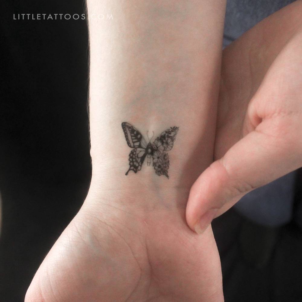 Half Flower Butterfly Temporary Tattoo