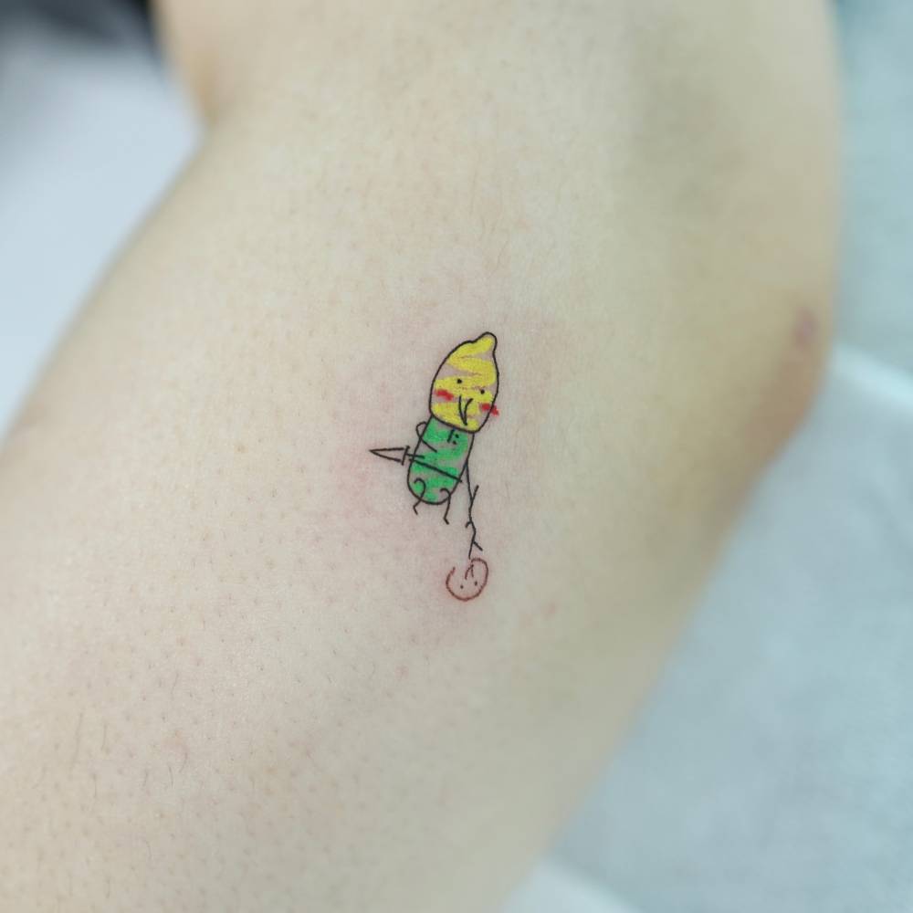 Earl of Lemongrab tattoo in cartoon style done on the forearm.