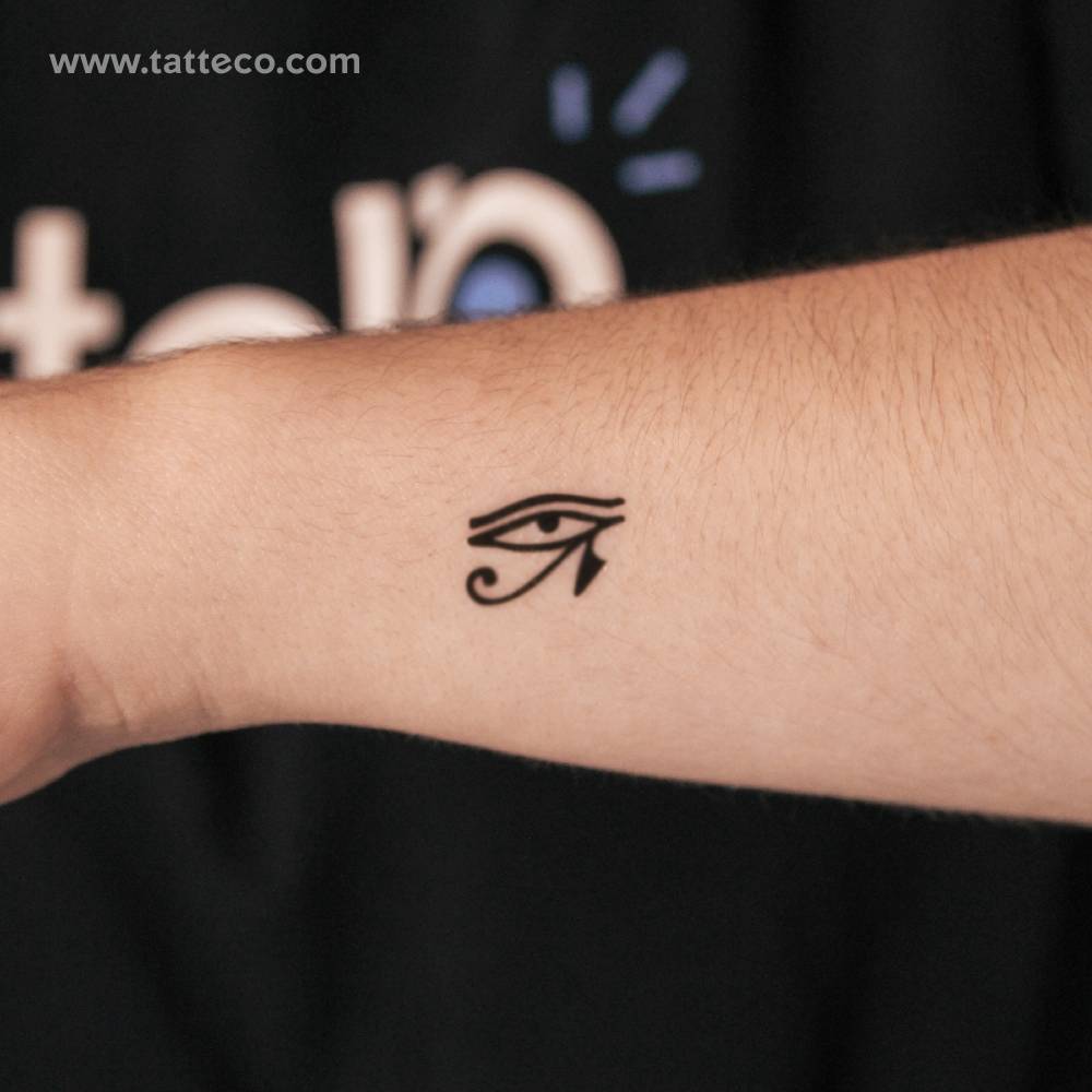 Eye of Ra semi-permanent tattoo located on the wrist.