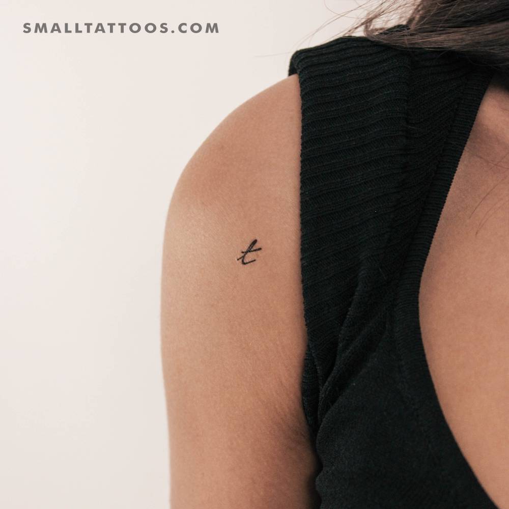 Minimalistic style "T" handwritten letter temporary tattoo.