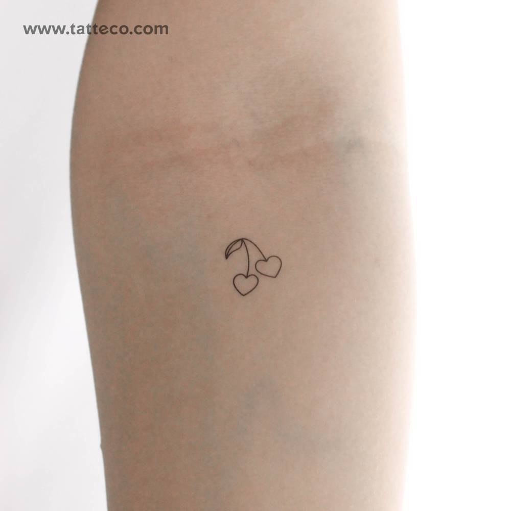 Cherry heart couple temporary tattoo in minimalistic style.