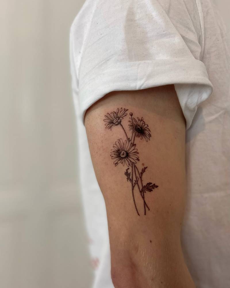 Daisy flowers tattoo located on the upper arm.