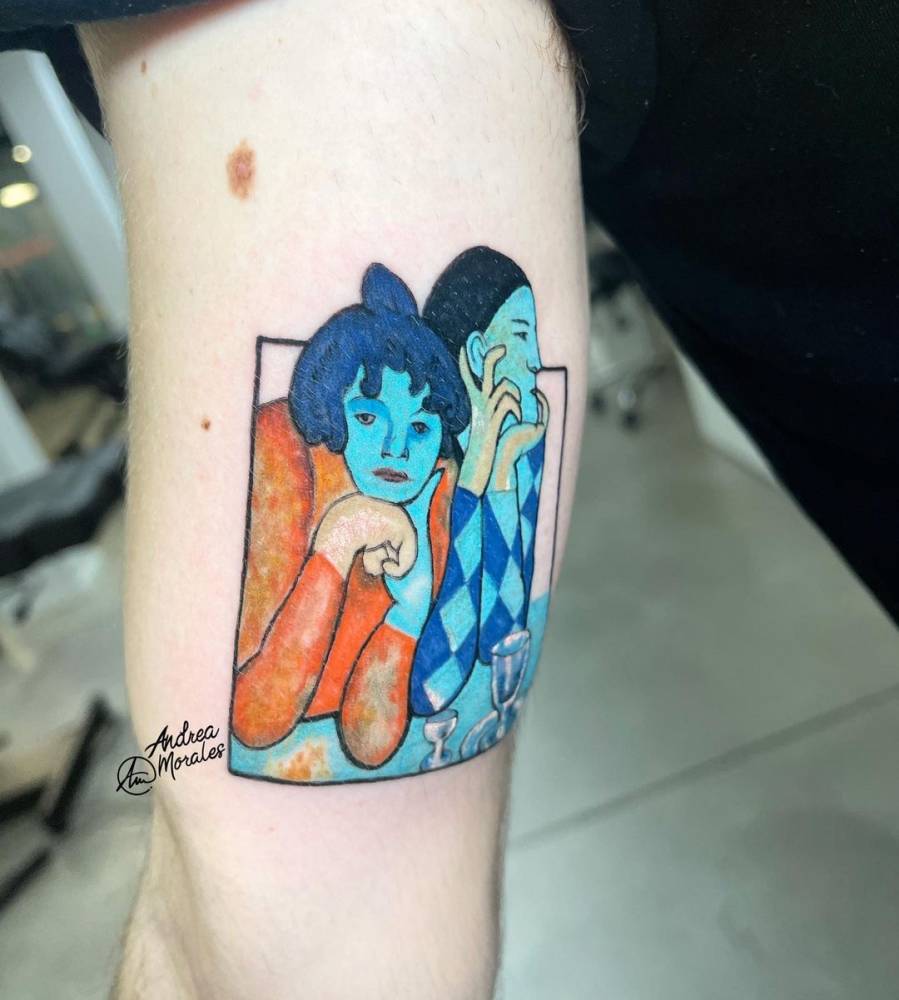 Picasso's Harlequin and his Companion tattoo on the inner arm