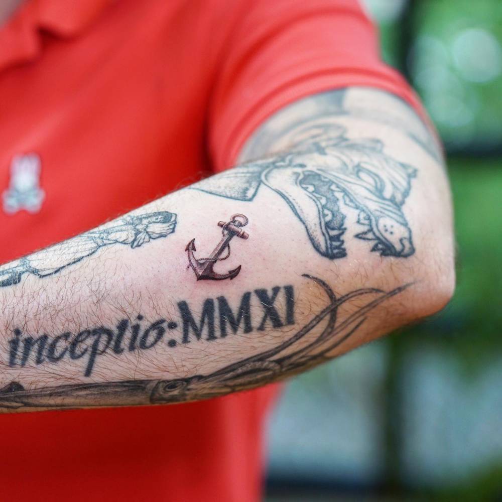 Micro-realistic anchoir tattoo located on the forearm.