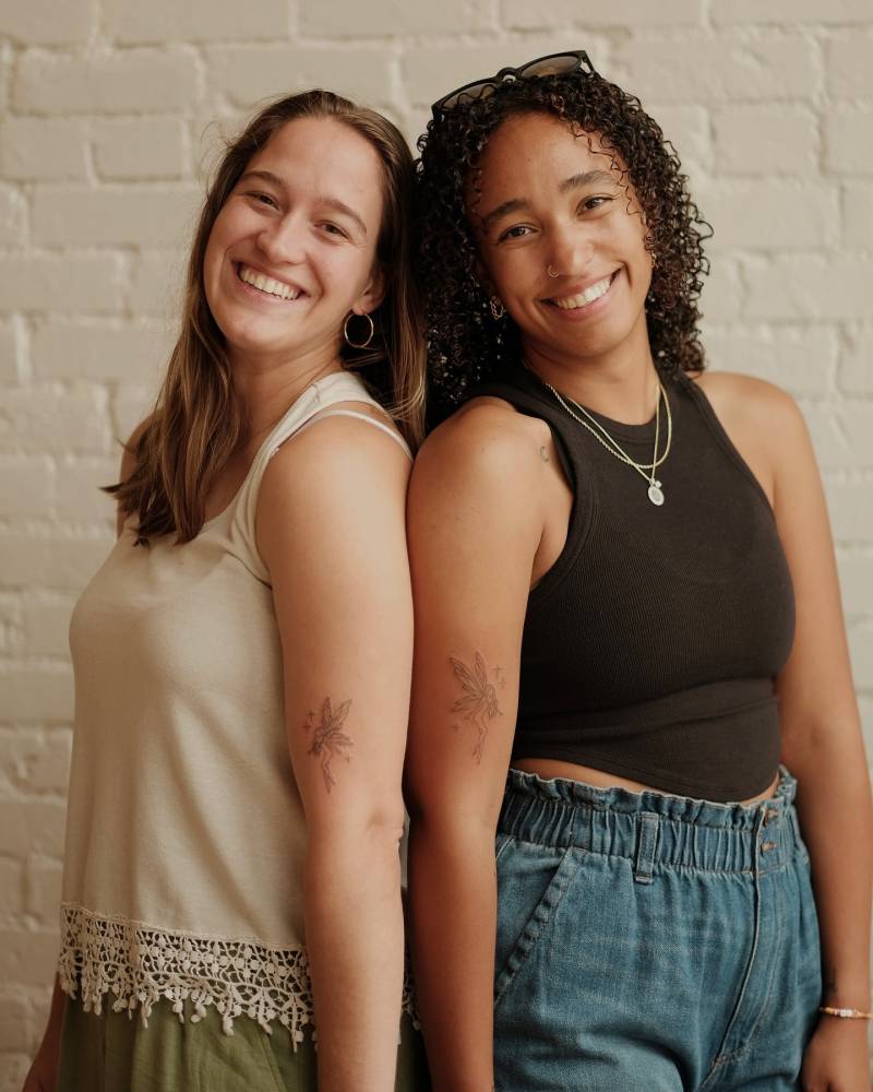Matching fine line fairy tattoo for best friends.