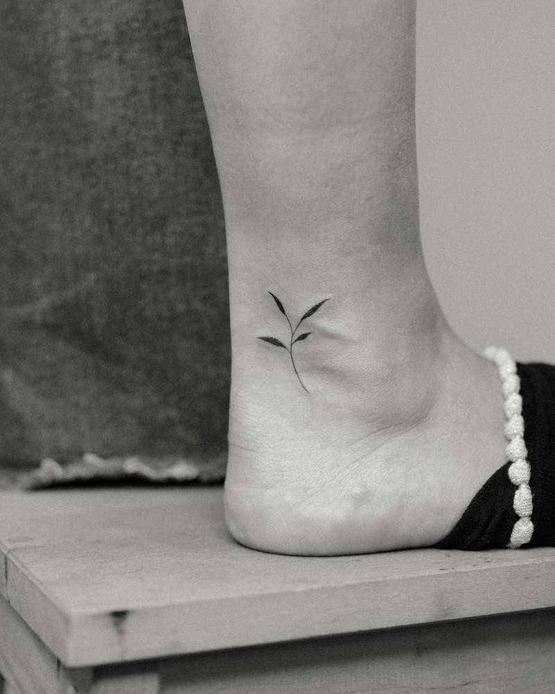 Minimalistic little sprout tattoo located on the ankle.