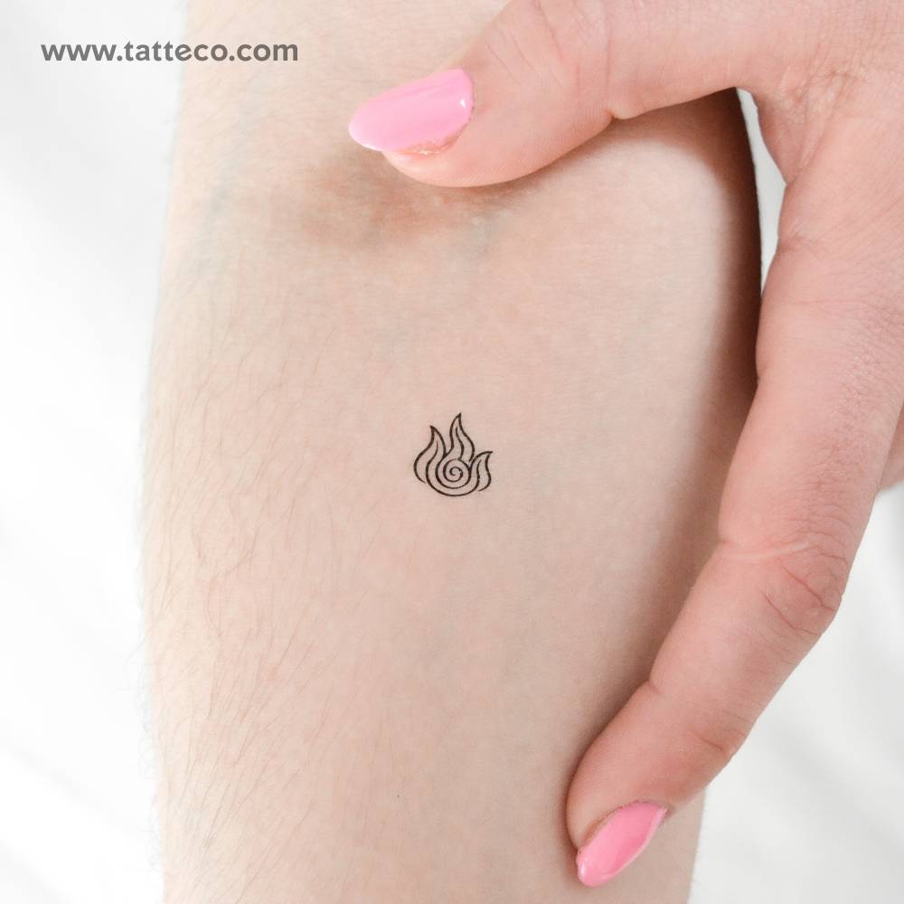 Avatar fire symbol temporary tattoo placed on the inner forearm.