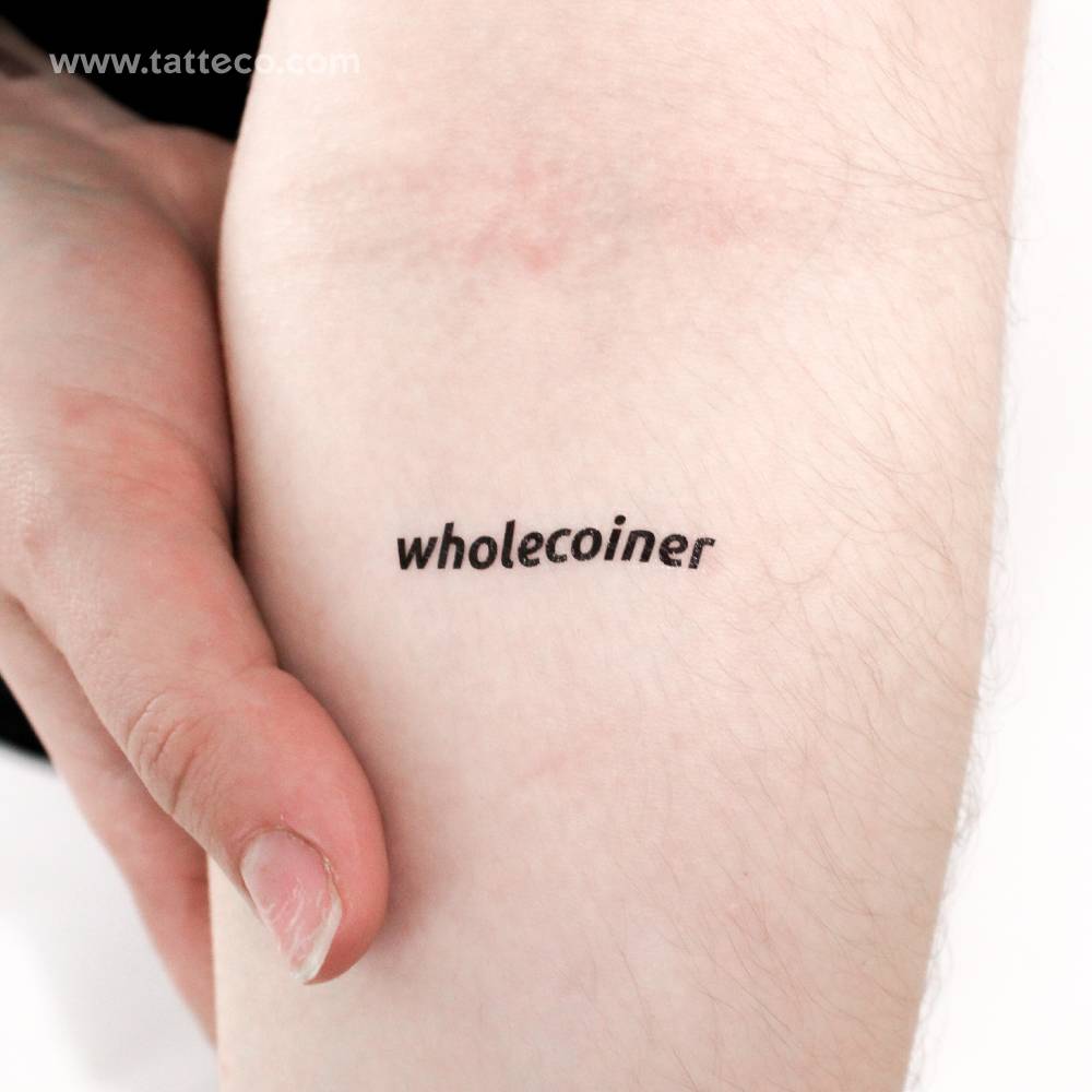 "Wholecoiner" temporary tattoo located on the inner forearm.