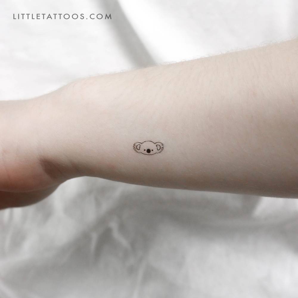 Koala face temporary tattoo located on the wrist.