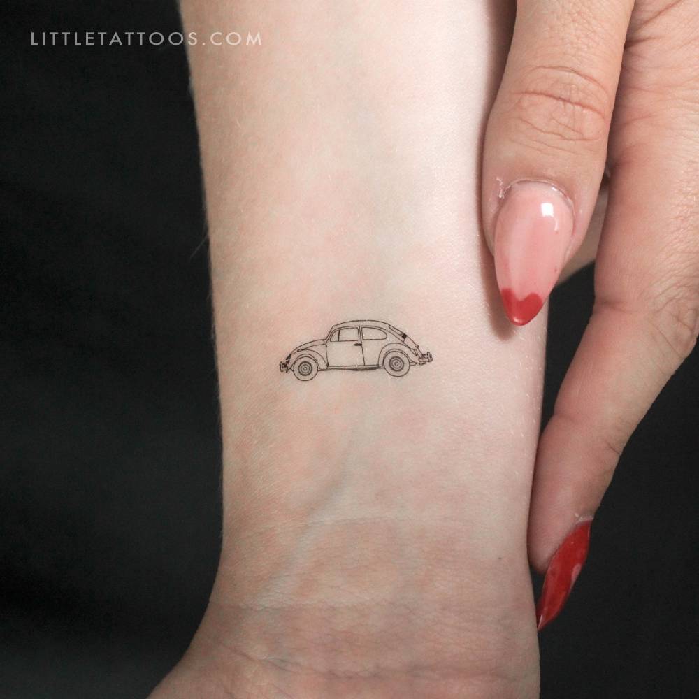 Volkswagen Beetle Type 1 temporary tattoo placed on the wrist.