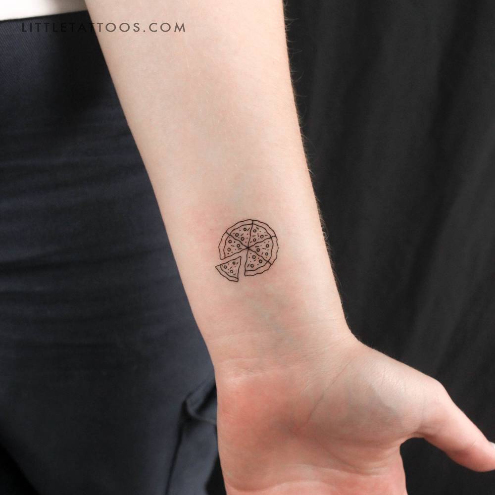 Pizza slices temporary tattoo located on the wrist.
